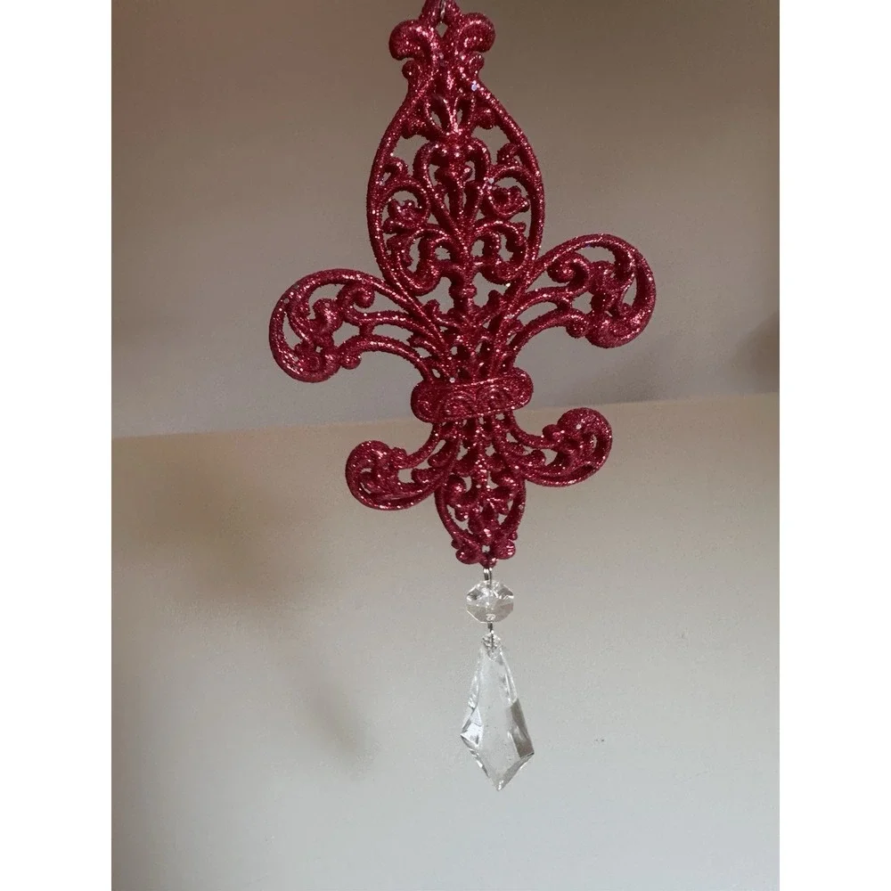 VTG Lot Of 5! Glitter Red Crystal Chandelier Christmas Hanging Ornament Decor 6